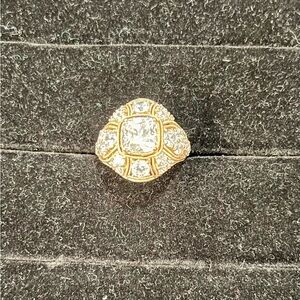 Art Deco 925 Sterling Silver Gold Tone Multi Stone Engagement Ring Sz 7